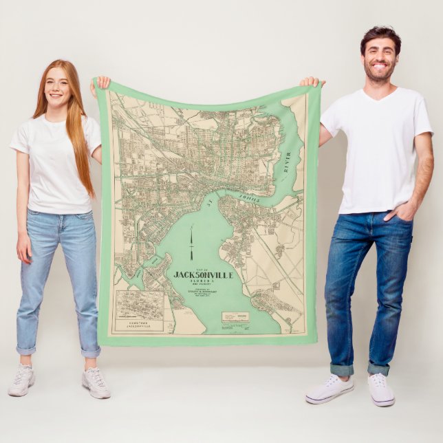  Jacksonville FL Vintage Map  Fleece Blanket (In Situ)