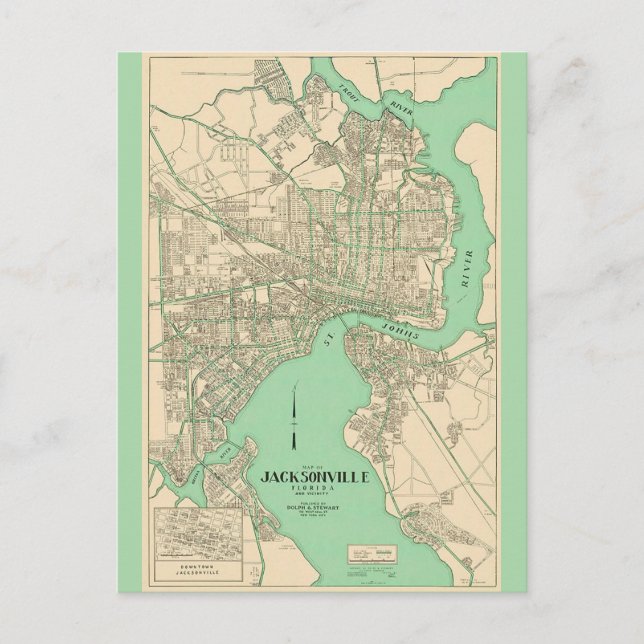  Jacksonville FL Vintage Map Postcard (Front)