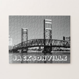 Jacksonville Florida Black and White Bridge Photo Jigsaw Puzzle
