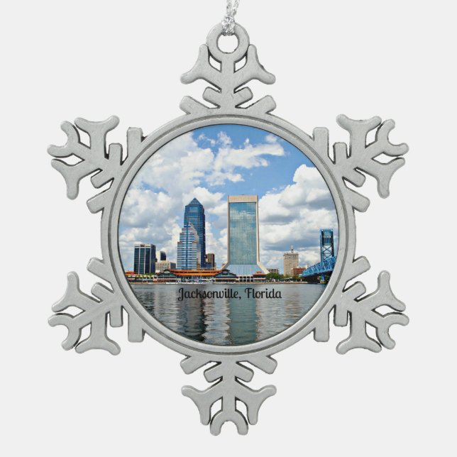 Jacksonville, Florida cityscape photograph  Snowflake Pewter Christmas Ornament (Front)