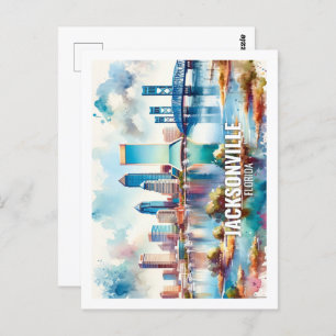 Jacksonville Florida Famous Travel watercolor Postcard