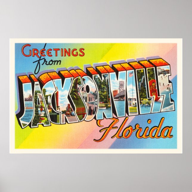 Jacksonville Florida FL Vintage Travel Souvenir Poster (Front)