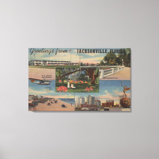 Jacksonville, Florida - Greetings From Canvas Print (Front)