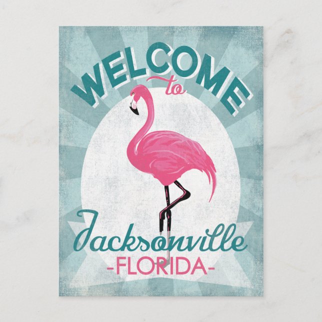 Jacksonville Florida Pink Flamingo Retro Postcard (Front)