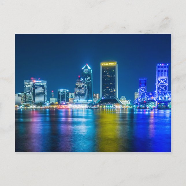 Jacksonville Florida Skyline along river Postcard (Front)