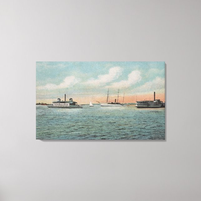Jacksonville, Florida - View of Harbour with Boat Canvas Print (Front)