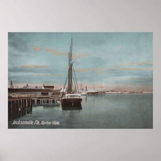 Jacksonville, Florida - View of Harbour with Poster (Front)