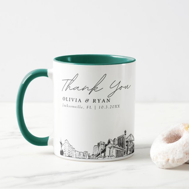 Jacksonville Sketch Simple Custom Wedding Mug (With Donut)