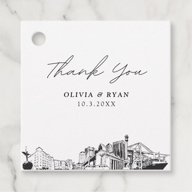 Jacksonville Sketch Wedding Modern Favour Tag (Front)