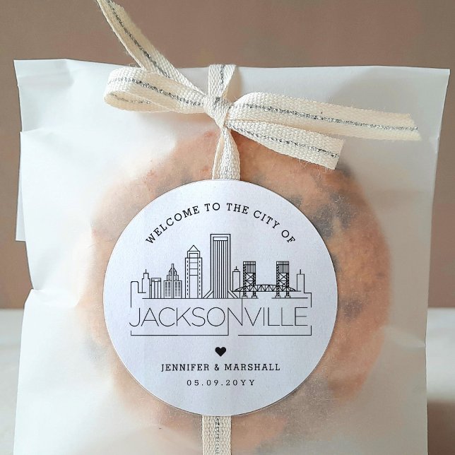 Jacksonville Skyline | Wedding Welcome Message Classic Round Sticker (Creator Uploaded)