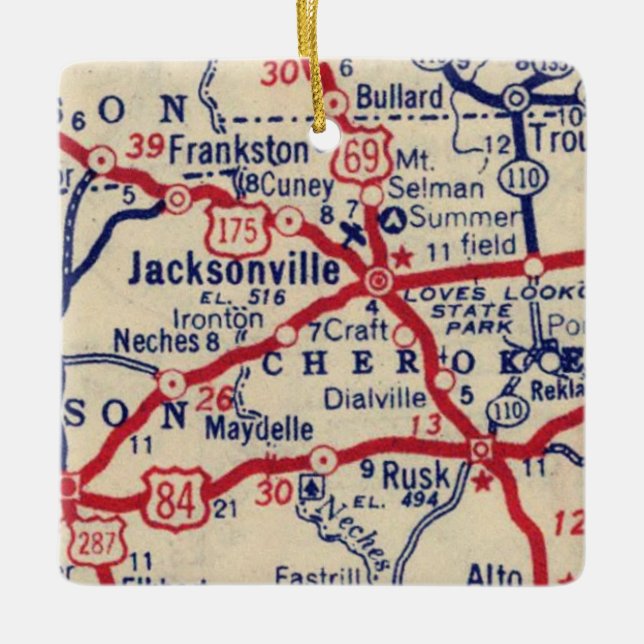 Jacksonville TX 1941 Map Ceramic Ornament (Front)