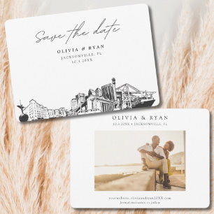 Jacksonville Wedding Skyline Sketch Save the Date  Invitation