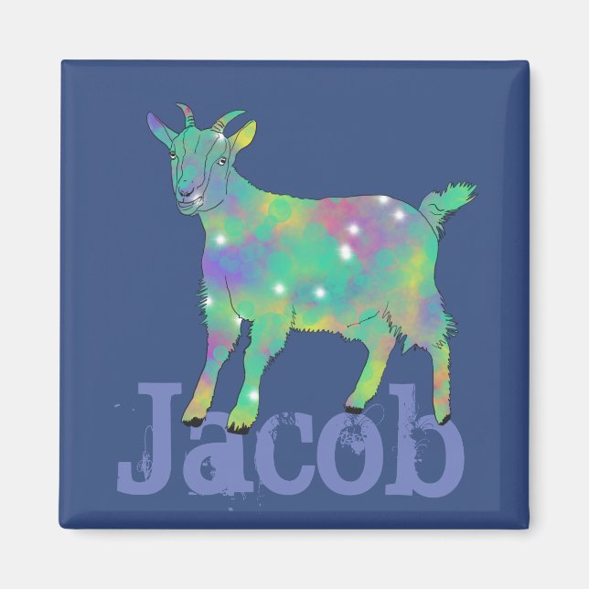 Jacob Add Name Colourful Sparkle Goat Animal Art Magnet (Front)