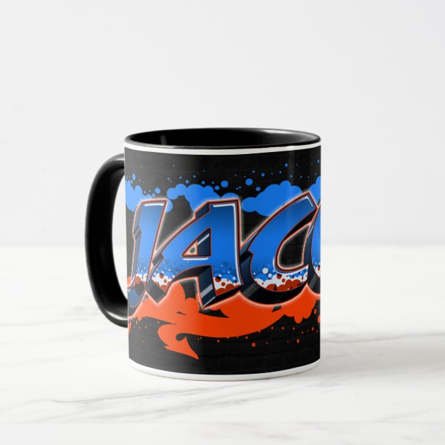 Jacob first name name graffiti blue orange cup (Front Left)