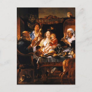 Jacob Jordaens- As the Old Sang, So the young Pipe Postcard