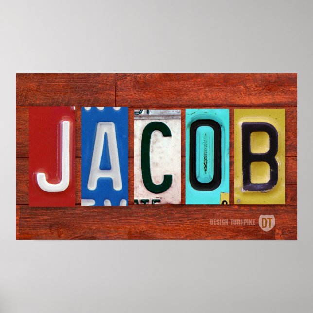JACOB License Plate Lettering Name Sign Poster (Front)