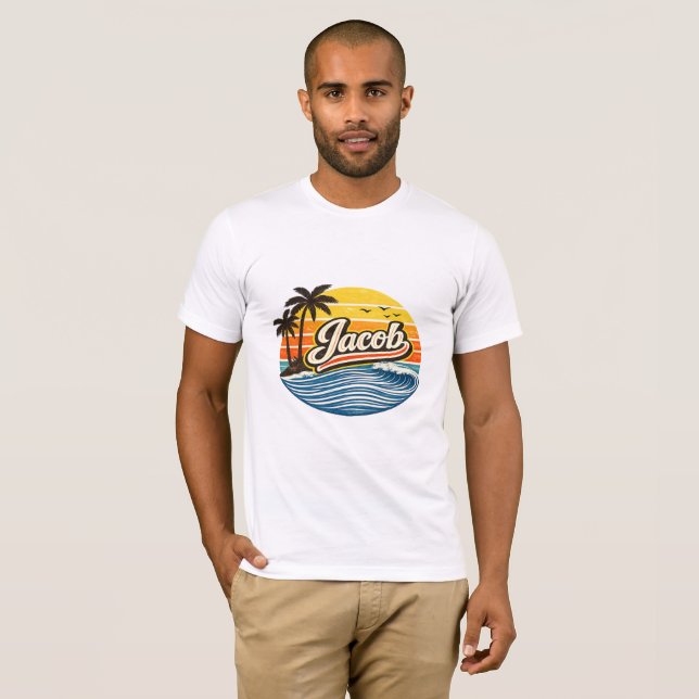 Jacob Retro Sunset Name Design T-Shirt (Front Full)