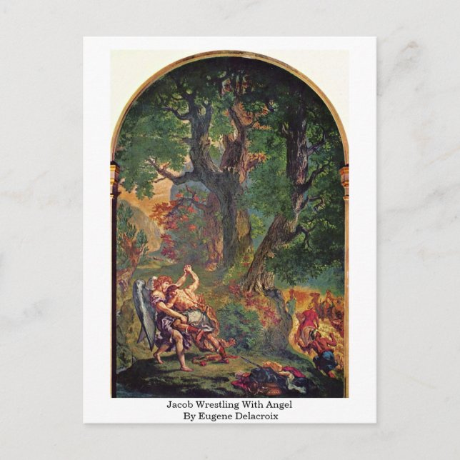 Jacob Wrestling With Angel By Eugene Delacroix Postcard (Front)