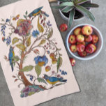 Jacobean Blush Pink Bird Floral Folk Vintage Tea Towel<br><div class="desc">My Jacobean - inspired bird and flower tile artwork perfectly showcases the nostalgic green, yellow, blue and pink hues of the ornate design. Adapted from antique pottery motifs, this design has a folk art feel. The background is light blush pink. Perfect for cottage or farmhouse country decor, and will delight...</div>