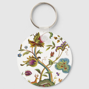 Jacobean Crewel Embroidery Tree of Life Key Ring