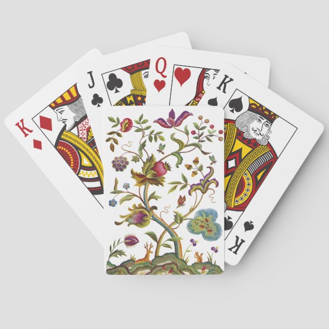Jacobean Crewel Embroidery Tree of Life Playing Cards (Back)