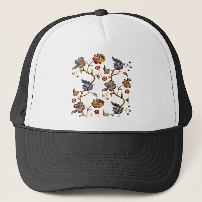 Jacobean Embroidered Albemarle Pattern Trucker Hat (Front)