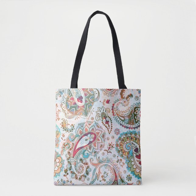 Jacobean Ethnic Floral Pattern Tote Bag (Front)