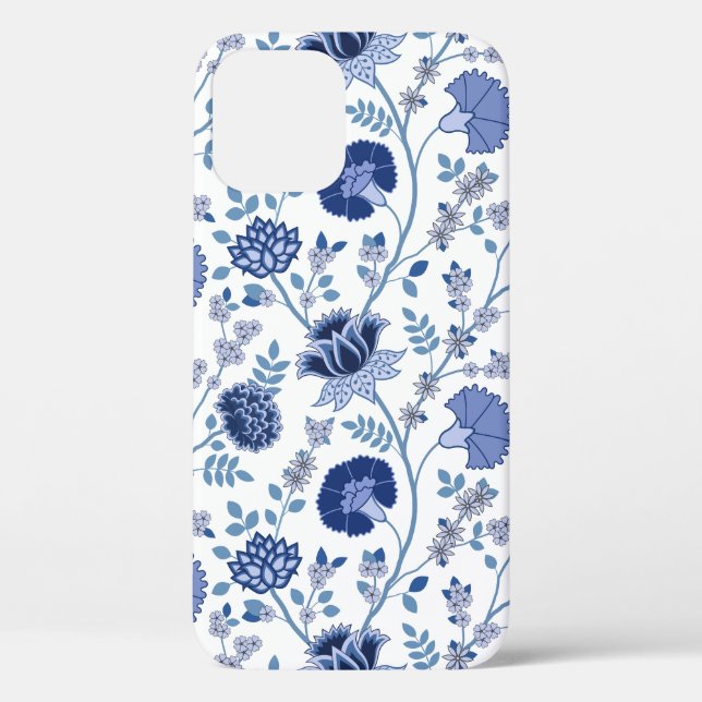 Jacobean Floral Big Pattern Blues on White Case-Mate iPhone Case (Back)