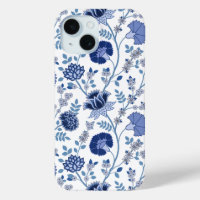 Jacobean Floral Big Pattern Blues on White
