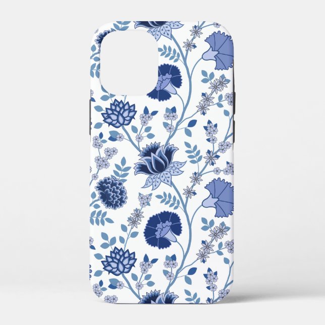 Jacobean Floral Big Pattern Blues on White Case-Mate iPhone Case (Back)