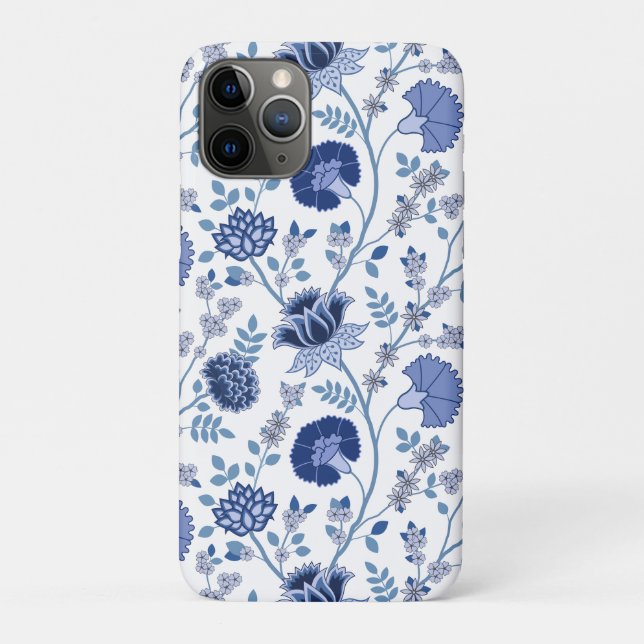 Jacobean Floral Big Pattern Blues on White Case-Mate iPhone Case (Back)