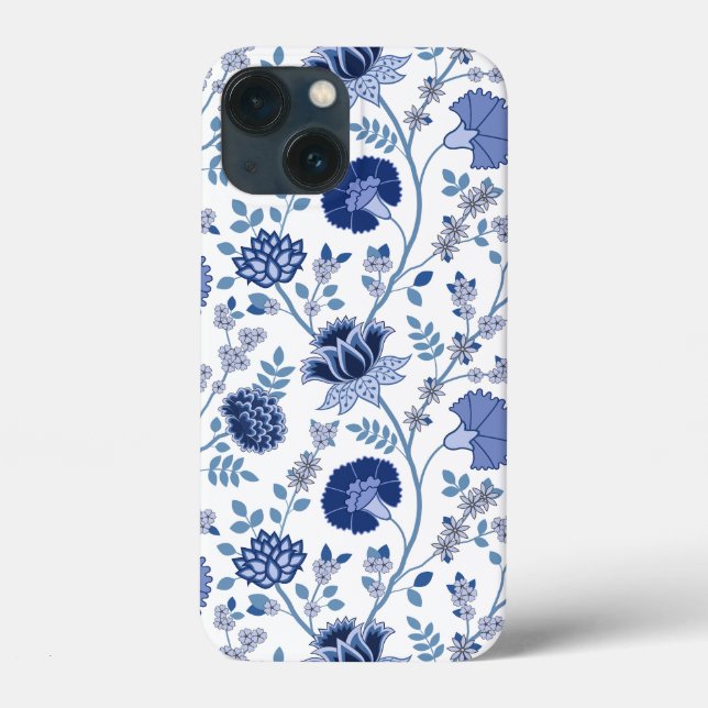 Jacobean Floral Big Pattern Blues on White Case-Mate iPhone Case (Back)