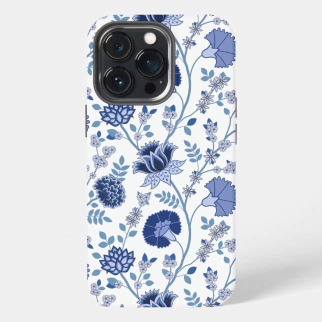 Jacobean Floral Big Pattern Blues on White iPhone Case (Back)