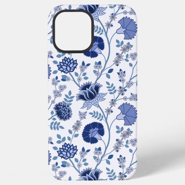 Jacobean Floral Big Pattern Blues on White iPhone Case (Back)