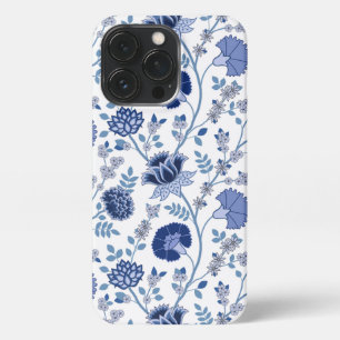 Jacobean Floral Big Pattern Blues on White iPhone 13 Pro Case