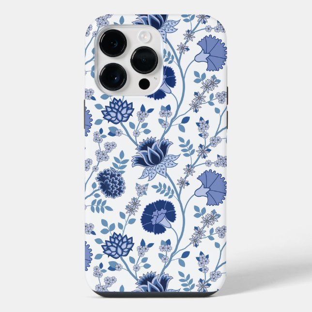 Jacobean Floral Big Pattern Blues on White iPhone Case (Back)