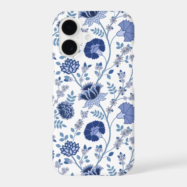 Jacobean Floral Big Pattern Blues on White iPhone Case (Back)