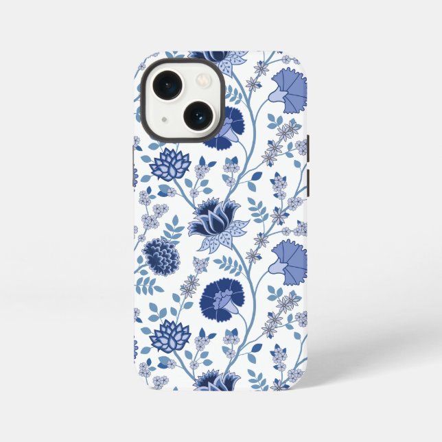 Jacobean Floral Big Pattern Blues on White iPhone Case (Back)