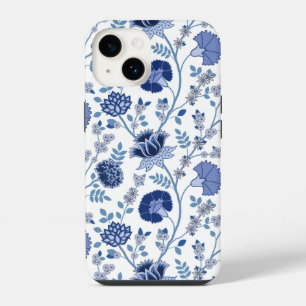 Jacobean Floral Big Pattern Blues on White iPhone 14 Case