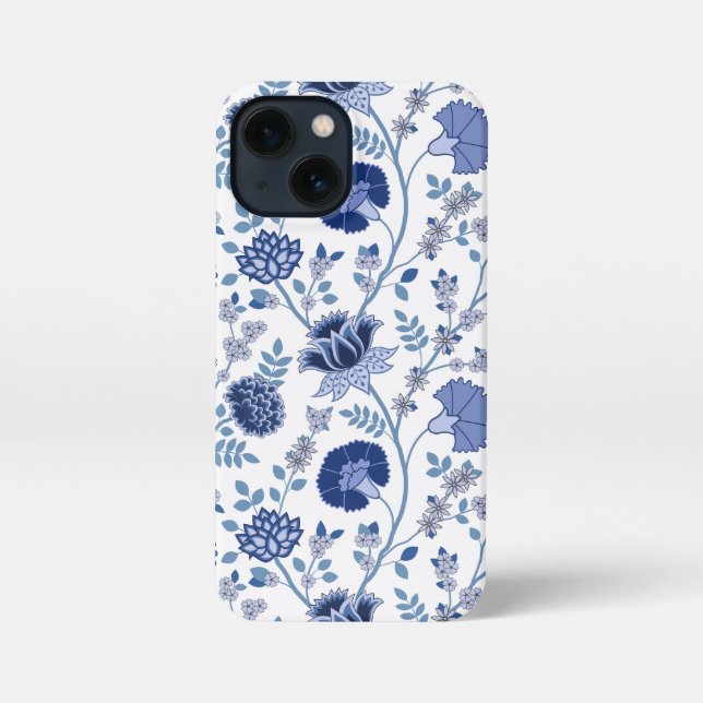 Jacobean Floral Big Pattern Blues on White iPhone Case (Back)