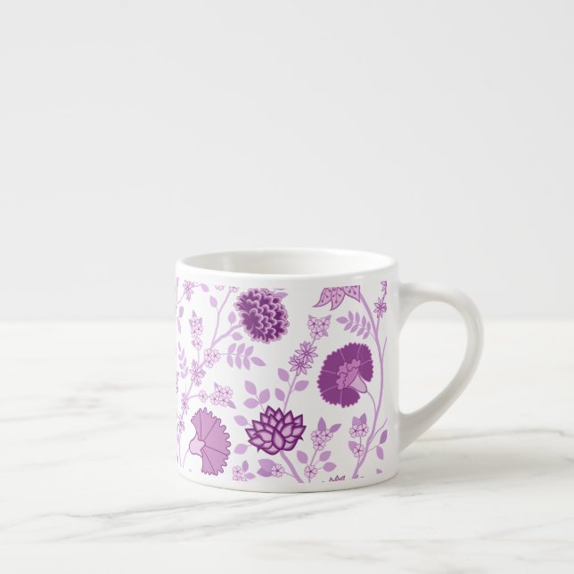 Jacobean Floral Big Pattern Pinks on White Espresso Cup (Right)
