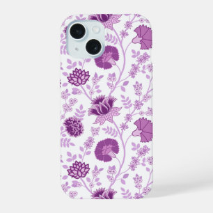 Jacobean Floral Big Pattern Pinks on White iPhone 15 Case