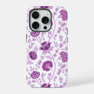 Jacobean Floral Big Pattern Pinks on White iPhone 15 Pro Case
