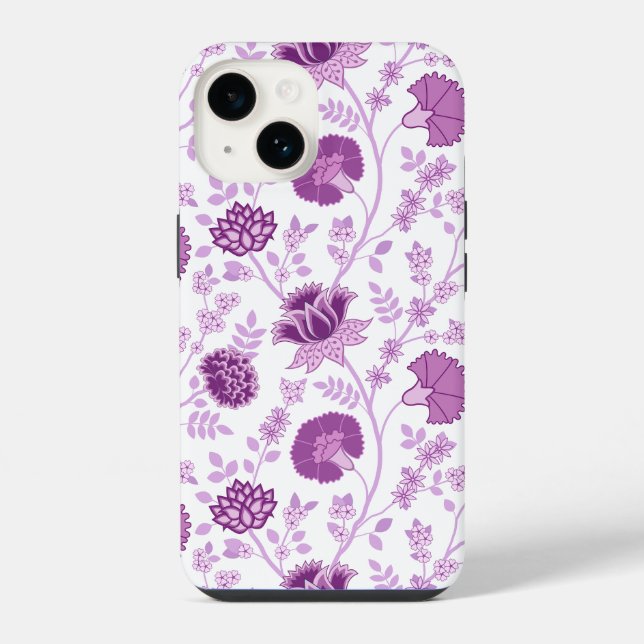 Jacobean Floral Big Pattern Pinks on White iPhone Case (Back)