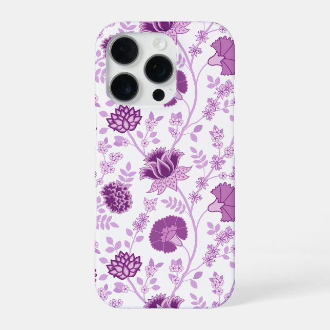 Jacobean Floral Big Pattern Pinks on White iPhone Case (Back)