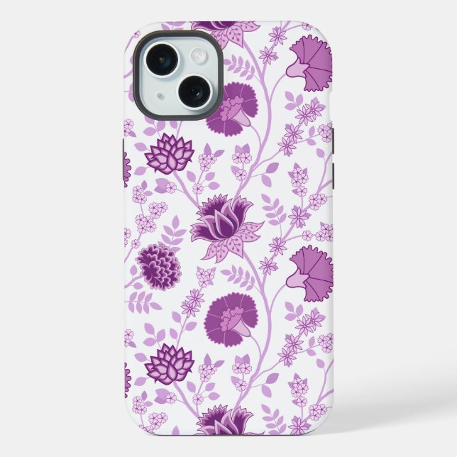 Jacobean Floral Big Pattern Pinks on White iPhone Case (Back)
