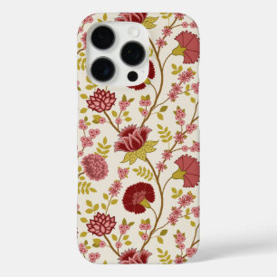 Jacobean Floral Big Pattern Reds Pinks Gold Cream iPhone 16 Pro Case