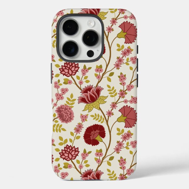 Jacobean Floral Big Pattern Reds Pinks Gold Cream Case-Mate iPhone Case (Back)