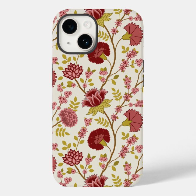 Jacobean Floral Big Pattern Reds Pinks Gold Cream Case-Mate iPhone Case (Back)