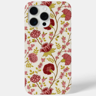 Jacobean Floral Big Pattern Reds Pinks Gold Cream iPhone 15 Pro Max Case